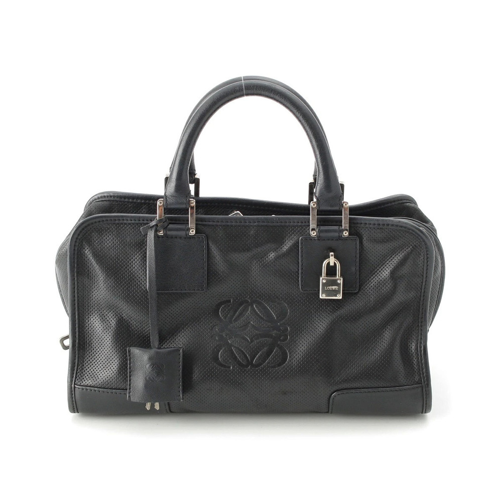 Loewe Amazona Anagram Perforated Boston Handbag Black